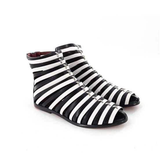 MISSONI Strappy Black White Leather Flat Sandals New Floor Model - Picture 1 of 10